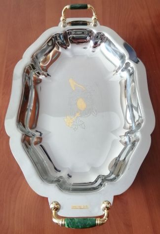 Vassoio Vintage Ovale in Acciaio Inox 18-10 Oro 24K Fiori Serigrafato - USATO - Foto 8