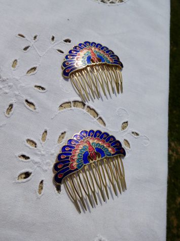 Pettini per capelli con smalti a fuoco. Coppia