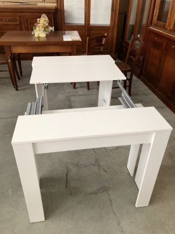 NUOVA CONSOLLE 90x50 ALLUNGABILE CON 4 ALLUNGHE 45 BIANCO SPAZZOLATO - Foto 10