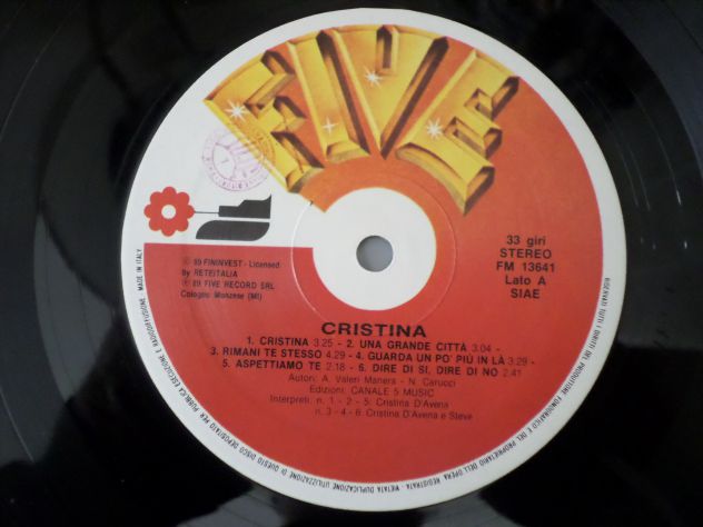 CRISTINA D'AVENA - Cristina - LP / 33 giri Sigla TV 1989 Five - Foto 3