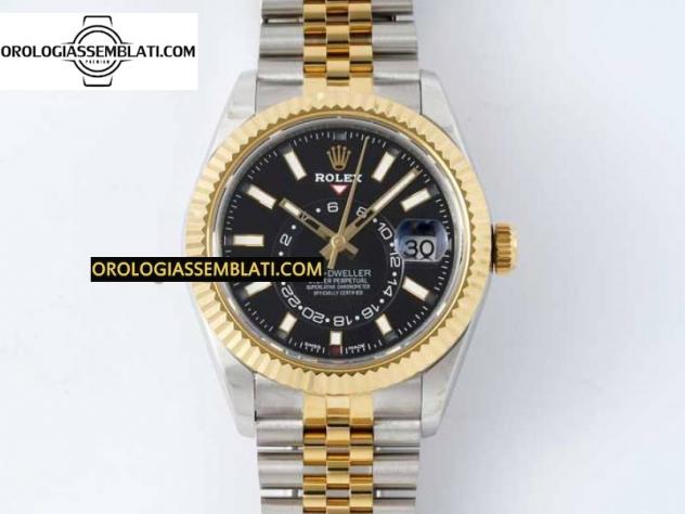 Rolex Replica SKYDWELLER SS/YG BEST EDITION QUADRANTE NERO SU BRACCIALE SS/YG JUBILEE A23J