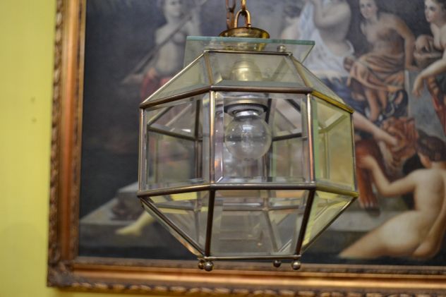 Coppia di lampadari ottagonali a lanterna anni 50 - Foto 3