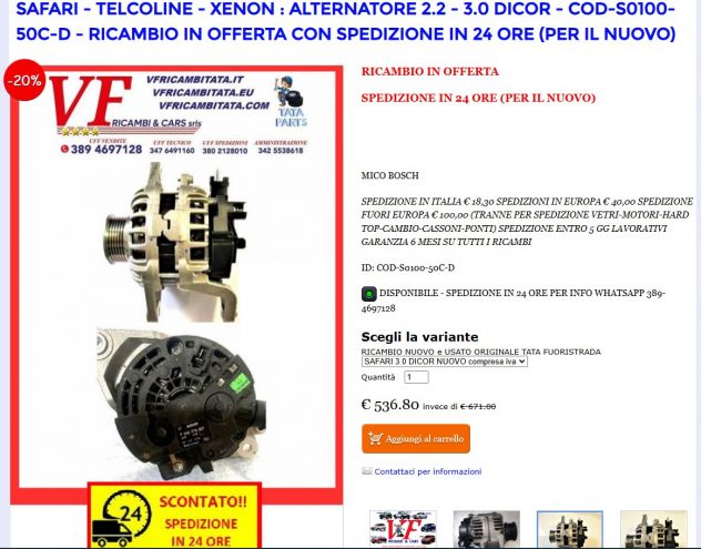 SAFARI - TELCOLINE - XENON : ALTERNATORE 2.2 - 3.0 DICOR