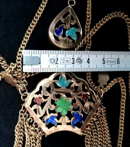 SUPERBA COLLANA BERBERA A CATENELLE E PLACCHE IN OTTONE CON SMALTI POLICROMI. - Foto 10