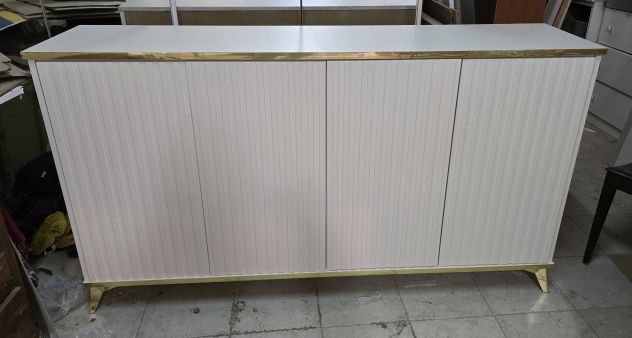 Credenza cannettata avorio chiaro e oro su misura con spedizione - Foto 3