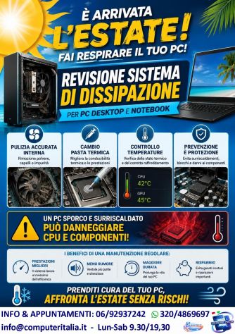 CAMBIO PASTA TERMICA COMPUTER REVISIONE SISTEMA DISSIPAZIONE PULIZIA