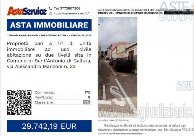 Tribunale Tempio Pausania - RGE 47/2020 - LOTTO U - Tribunale Tempio Pausania - RGE 47/2020 - LOTTO U - ASTA 04/09/2026