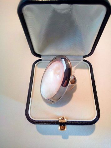 Anello ak138, Argento 925 rodiato, Madreperla, misura 13 - Foto 2