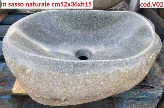 Lavabo lavandino da appoggio in pietra sasso verde - Foto 4