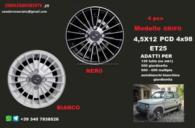 Cerchi grifo 4,5x 12 4x98 neri bianchi fiat 126