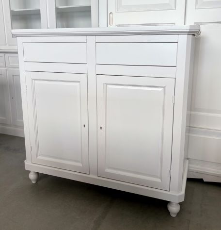 NUOVA CREDENZA 2 ANTE 2 CASSETTI VERO LEGNO FINITURA BIANCO LACCATO OPACO