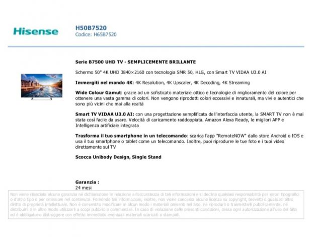 Ricambi TV Hisense 50 Pollici Smart H50B7520 - Foto 5