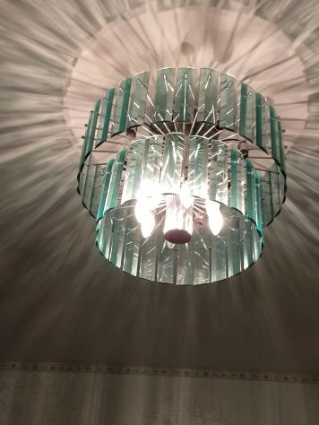 Lampadario vintage in acciaio e cristallo - Foto 4