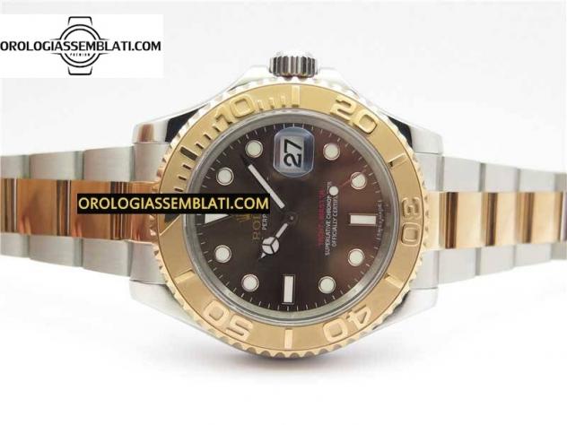 Replica Assemblata YACHT-MASTER 116621 QUADRANTE MARRONE BEST EDITION 1:1 SU BRACCIALE SS/RG SH3135 V2 - Foto 4