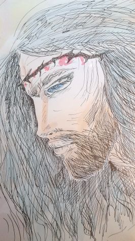 novella parigini disegno su cartoncino volto di cristo 54x74 raro - Foto 3