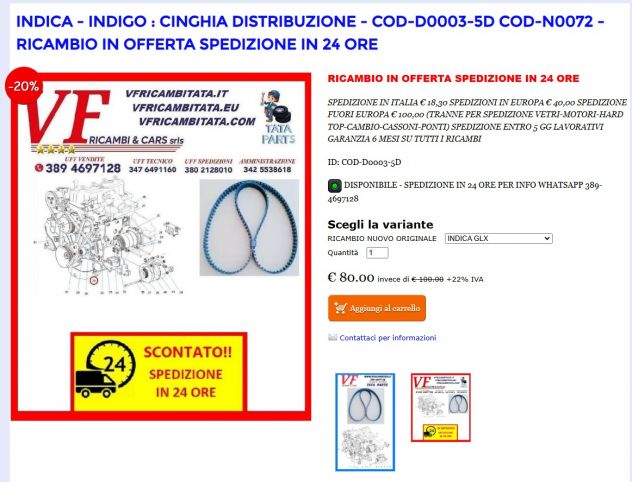 INDICA - INDIGO : CINGHIA DISTRIBUZIONE - COD-D0003-5D COD-N0072