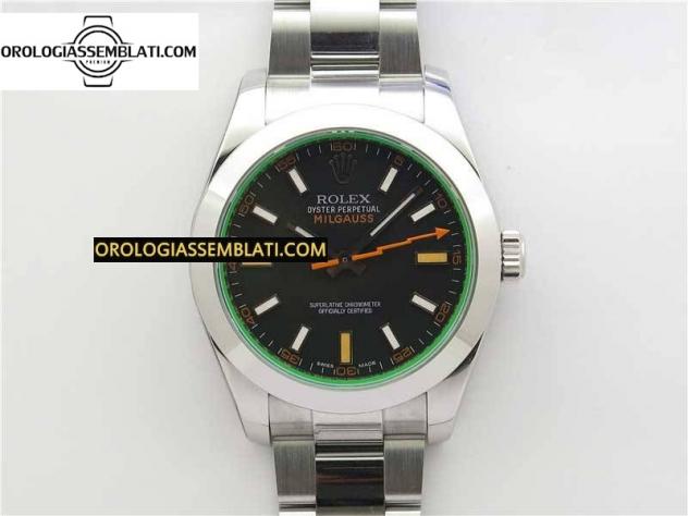 Replica Rolex Assemblata MILGAUSS 116400 GV ACCIAIO 904L 1:1 BEST EDITION QUADRANTE NERO SUL BRACCIALE SH3131