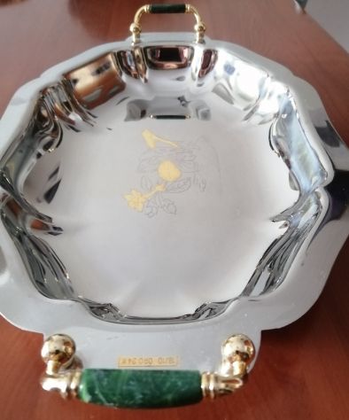 Vassoio Vintage Ovale in Acciaio Inox 18-10 Oro 24K Fiori Serigrafato - USATO - Foto 10
