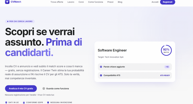 CV MATCH (ATS) mette in contatto Candidati, Aziende e Enti di formazione