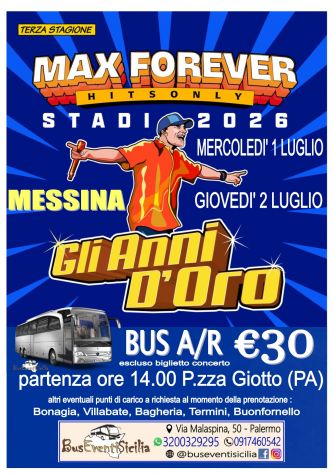 PULLMAN per concerto 2026 di MAX PEZZALI a MESSINA, €30