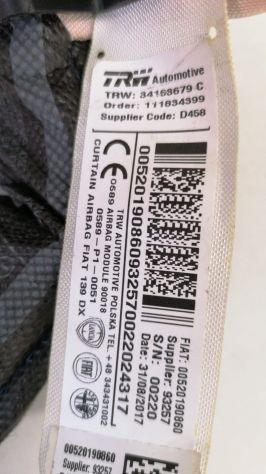 Airbag tendina dx Fiat panda 2012 34106682 - Foto 2