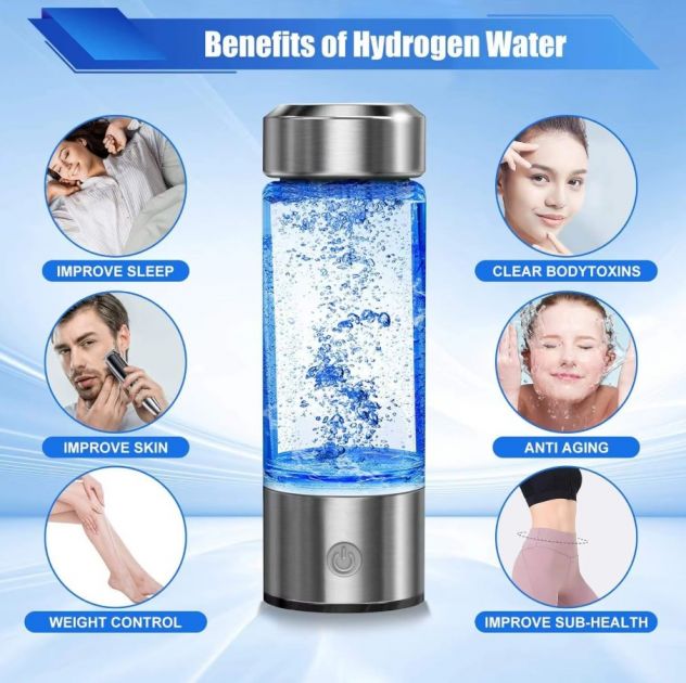 Generatore acqua idrogeno 420ml SPE PEM 1500ppb borraccia acciaio vetro USB - Foto 3