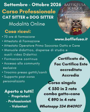 Corso Professionale Cat  e Dog Sitter Certificato