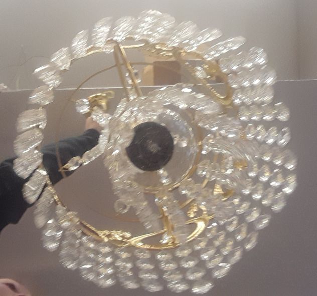 Lampadario In Ottone e Cristallo Vintage in stile impero a sospensione - Foto 3