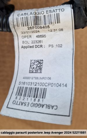 cablaggio paraurti posteriore Jeep Avenger 2024 52211881 - Foto 2