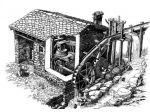 Rustico di frantoio ad acqua con giardino.