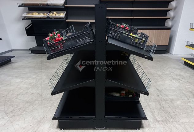 GONDOLA FRUTTA IN FERRO NERO DA 203 CON PIANO BASE 50 E PIANI DA 50 - Foto 6