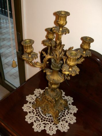 Trittico in bronzo zecchinato - Orologio &amp; 2 Candelabri. - Foto 5