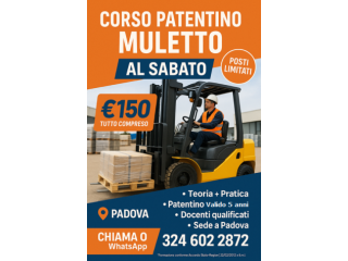 Corso Patentino Muletto a Padova a 150 Euro al Sabato