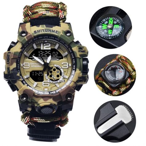 Braccialetto Tattico Multifunzione 7-in-1 – Orologio Survival Professionale