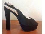 Sandalo donna spuntato nero alto scamosciato allacciatura cinturino tg 39 NUOVO