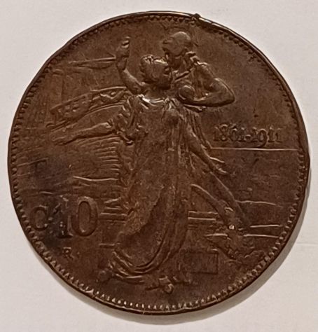 VITTORIO EMANUELE III°, 10 CENTESIMI 1911, MONETA RAME, CINQUANTENARIO. - Foto 4