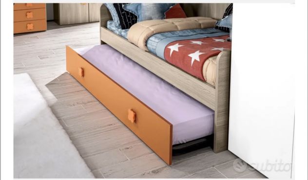 LETTO SINGOLO CON SECONDO LETTO ESTRAIBILE + COMODINO  – PARI AL NUOVO