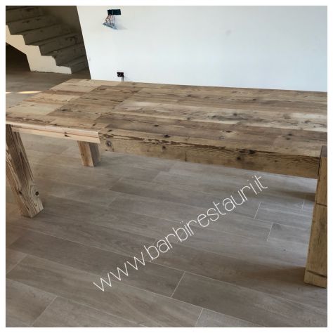 Tavola da cucina vintage abete vecchio allungabile - Foto 4