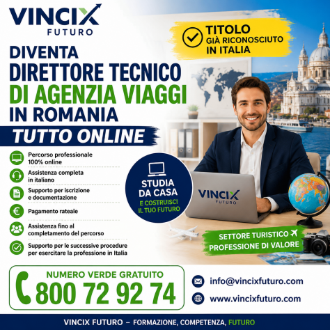 ✈️ DIVENTA DIRETTORE TECNICO DI AGENZIA VIAGGI IN ROMANIA – TUTTO ONLINE