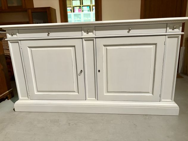 NUOVA CREDENZA 2 ANTE 4 CASSETTI MASSELLO FINITURA BIACO LACCATO INVECCHIATO - Foto 6
