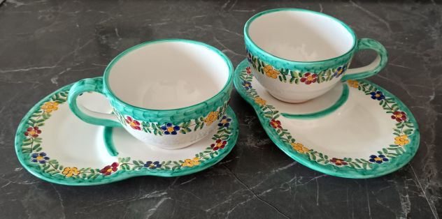 SERVIZIO 6 TAZZE LATTE CON PIATTO PORTA BISCOTTI IN CERAMICA VIETRESE VIETRI - Foto 3