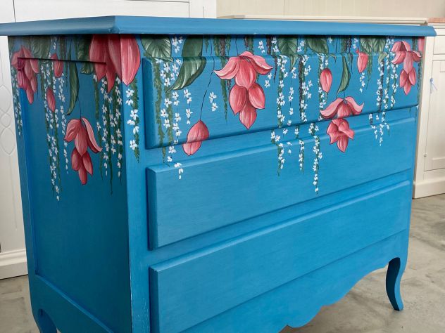 NUOVO COMO' 3 CASSETTI LACCATO E DECORATO A MANO - Foto 6