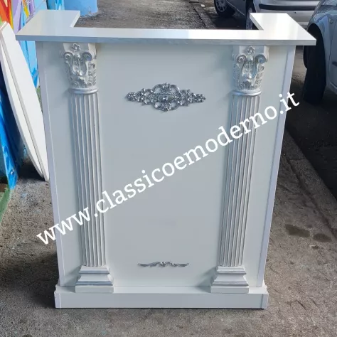 Bancone reception stile barocco bianco e argento con spedizione