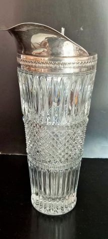 Shaker da cocktail vintage in metallo pregiato e cristallo molato e lavorato