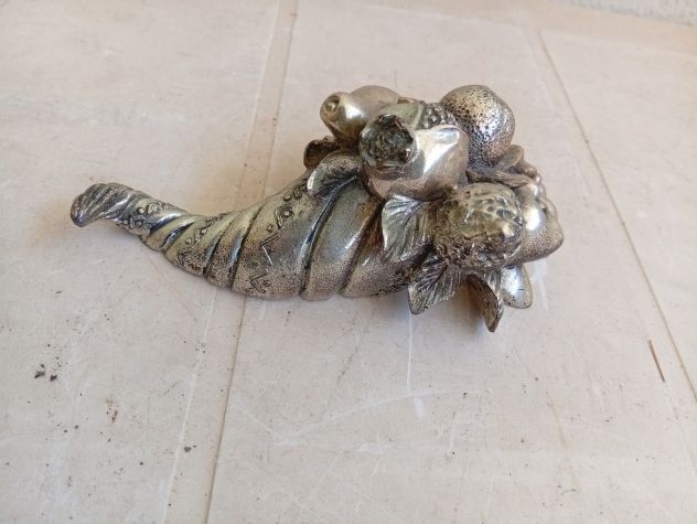 Cornucopia Portafortuna con Frutta in Laminato Argento 925 - Vintage - Foto 4