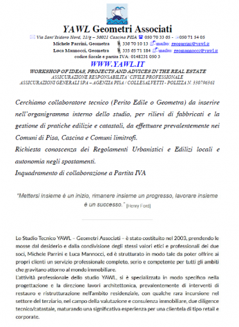 Cerchiamo collaboratore tecnico (Perito Edile o Geometra)