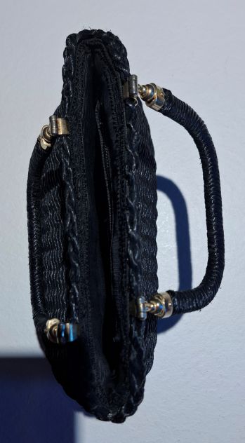 borsetta in raffia nera h 16 l 26 cm con tasca interna e doppio manico - Foto 3
