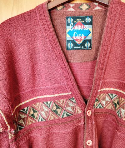 Maglione Cardigan Compass Card Vintage ‘80 tg 50 misto lana Rosso - Foto 7