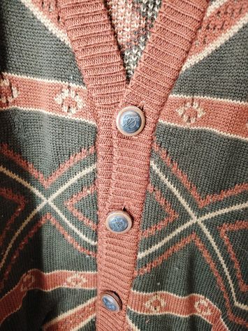 Maglione Cardigan Vintage ‘80 tg 54 pura lana x uomo stile geometrico - Foto 7