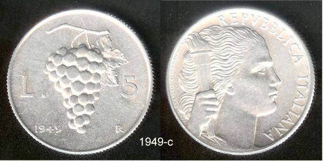 ITALIA 1949-1950 Monete 5 Lire - Foto 3